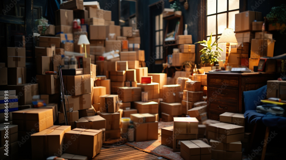 Pile of boxes in the room. Pile of boxes in the room.