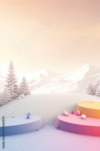 Merry Christmas banner with stage product display cylindrical shape and festive decoration for Christmas  snow background  promotion display  3D rendering product display platform.