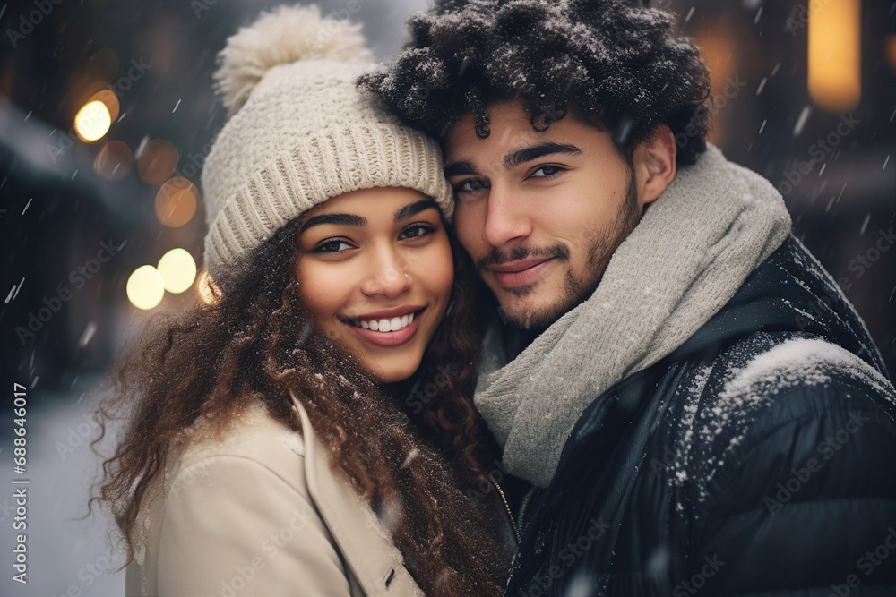 Charming couple in love spending chtistmas holy eve together festive atmosphere Generative AI picture Charming couple in love spending chtistmas holy eve together festive atmosphere Generative AI picture