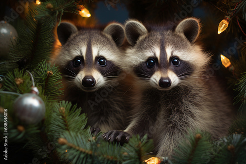 Charming couple of she and him raccoons spending chtistmas festive atmosphere Generative AI picture © deagreez