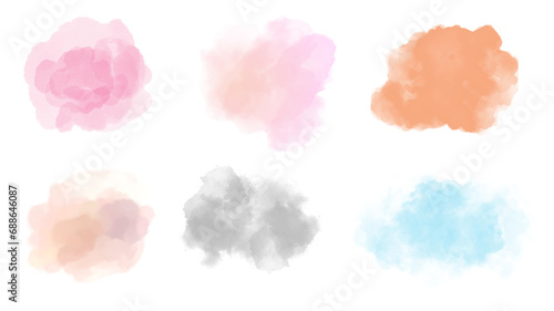 Color stains in watercolor. Pink, blue, yellow, red. Pastel colors. Transparent background. Resource in png.