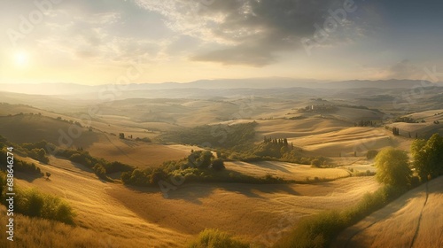 Fotografie, Tablou AI generated illustration of a sun-drenched countryside, featuring rolling hills
