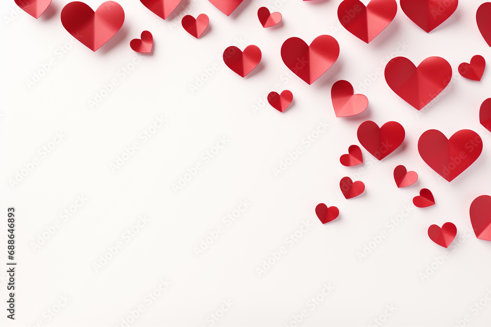 Valentine's day background with red hearts. 3D rendering Generative ai