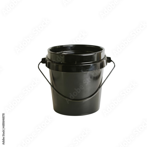 Black Plastic Pail Illustration Art with a Transparent Background Generative AI.