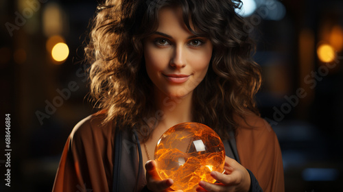 Woman showing crystal ball.
