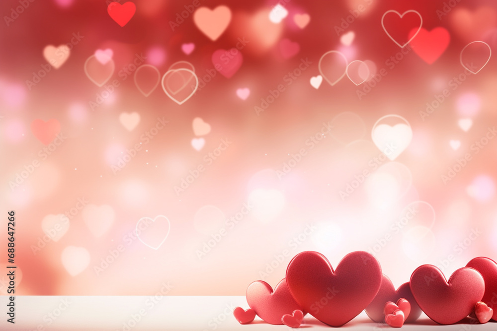 Valentine's day background with red hearts. 3D rendering Generative ai