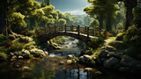 Wooden bridge in the forest.