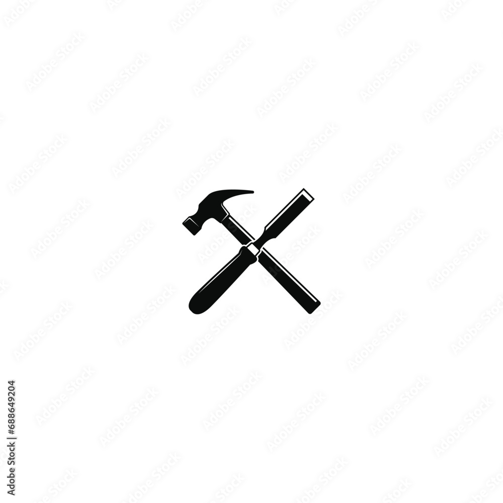 Crossed hammer and chisel logo vector graphics Crossed hammer and chisel logo vector graphics