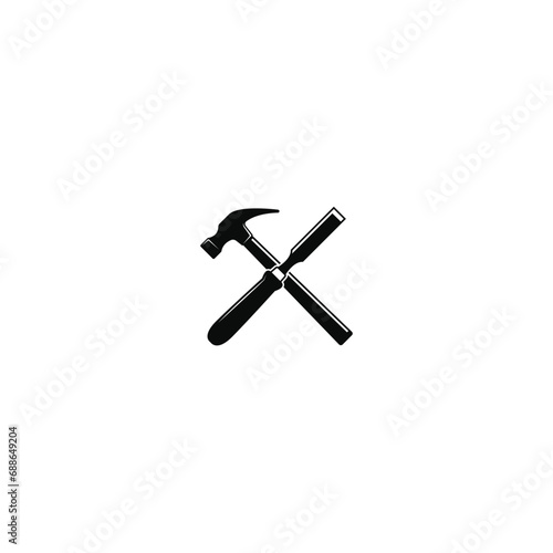 Crossed hammer and chisel logo vector graphics