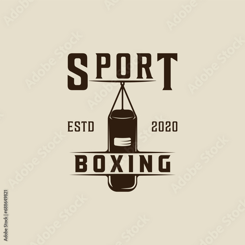 heavy punching bag boxing logo vintage vector illustration template icon graphic design. fight sport sign or symbol for club academy for competition or shirt print concept