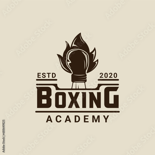 boxing logo vector vintage illustration template icon graphic design. fighting sport sign or symbol for academy or club or for competition or shirt print with retro typography concept