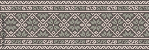 Abstract ethnic pixel border pattern flower. Aztec fabric boho mandalas India sari border design textile wallpaper. Tribal native motif African American saree borders Saree embroidery vector 