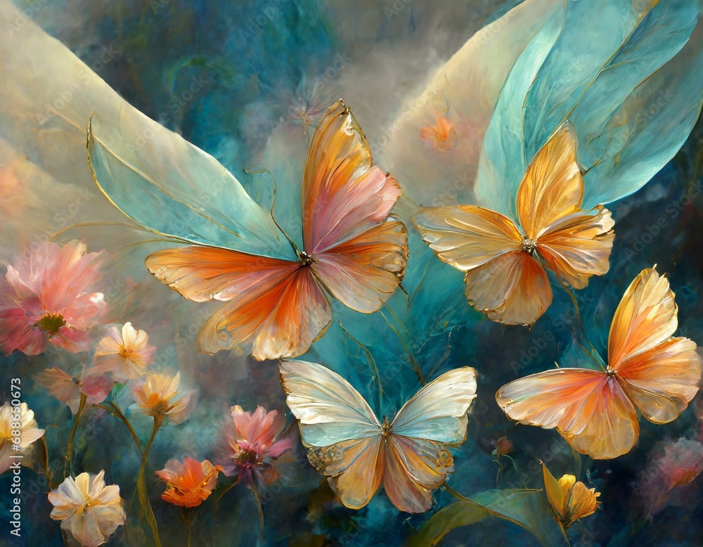 watercolor background with butterfly and flowers