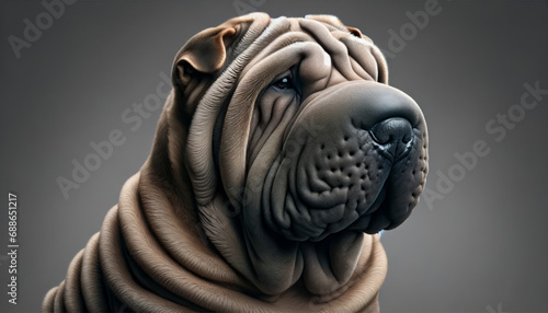 "Wrinkled Wonder," featuring a Shar Pei with its unique wrinkles