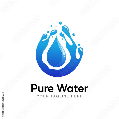 Water Drop Nature Logo Design Vector Template with water splashes