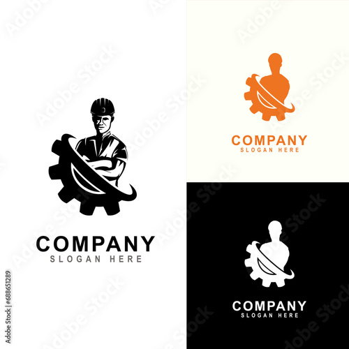 Human resources concept, recruitment, teamwork, career, construction workers logo design.