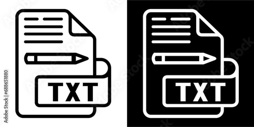 Txt file, paper archive, document icon. Black icon. Black line logo