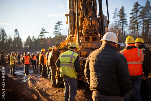 A group of workers at a drilling site. photo