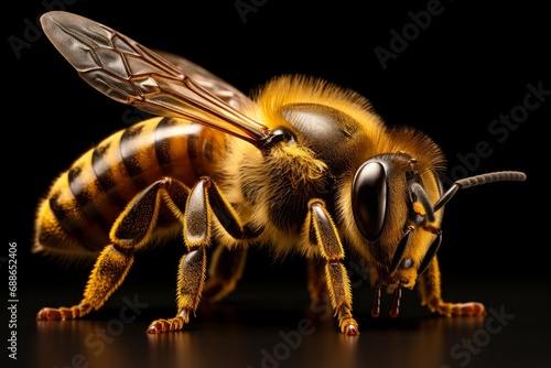 Photo of the minute hairs on a honeybee's legs. Generative AI photo