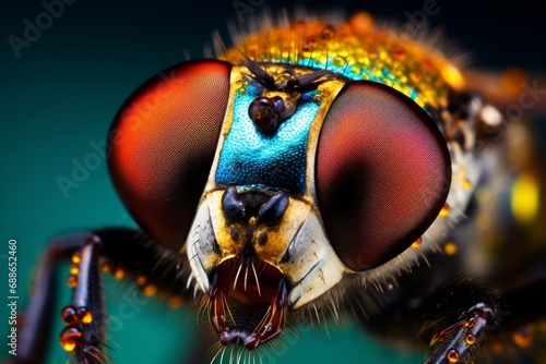 Photo of the reflective, jewel-like eyes of a horsefly. Generative AI
