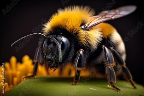 Photo of the fine hairs on a bumblebee's body. Generative AI © Aditya