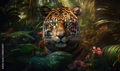 Beautiful wild leopard in amazing jungle