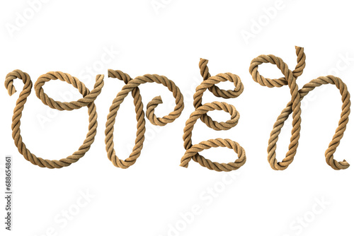 3D render of the text "open" with a rope texture