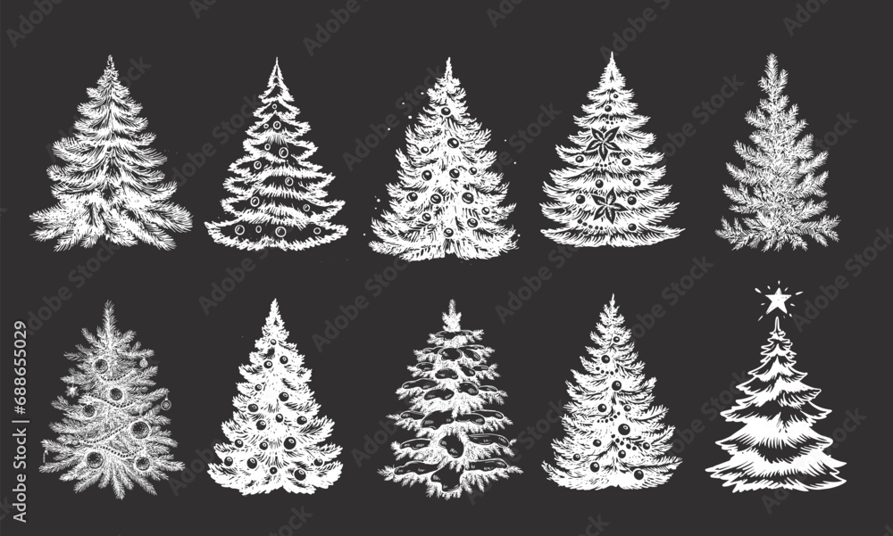 Obraz premium Christmas tree set hand drawn illustration 