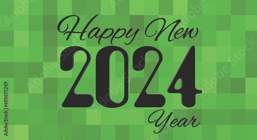 happy new year 2024 text on a background with green blocks with 3D rendering illustration for anniversary concepts