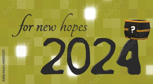 for new hopes text on 2024 celebrating message on yellow square background with 3D rendering illustration for anniversary concepts