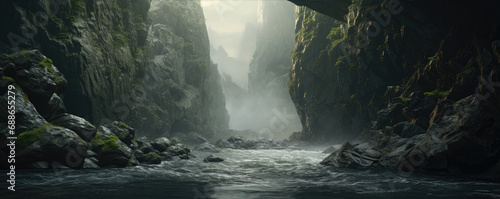 Wild river flowing through the amazing valley, beautiful landscape