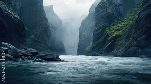 Wild river flowing through the amazing valley, beautiful landscape