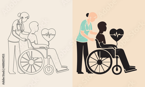A vector and line art set of a handicapped patient