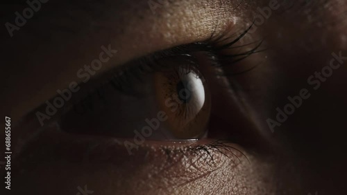 Human eye iris opening pupil extreme close up photo