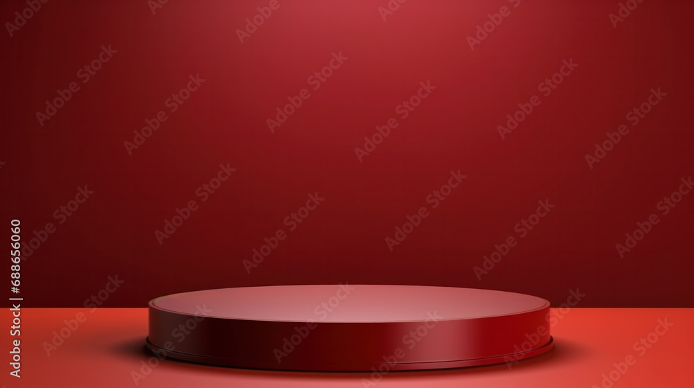 Modern red podium in an elegant red room, perfect for display Modern red podium in an elegant red room, perfect for display