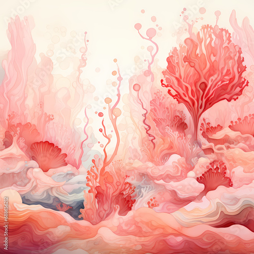 a digital fantasy world featuring abstract coral formations with watercolor-inspired strokes  forming dynamic and captivating patterns
