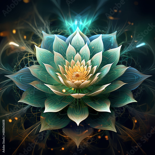 a digital dreamscape featuring jungle elements, abstract lotus elements, and quantum influences, forming dynamic and captivating patterns