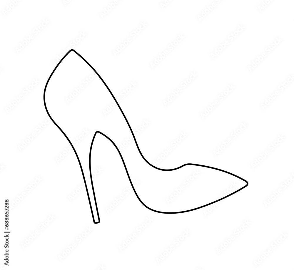 Vector isolated one single beautiful woman high heeled pumps side view contour template stencil colorless black and white contour line easy drawing Vector isolated one single beautiful woman high heeled pumps side view contour template stencil colorless black and white contour line easy drawing