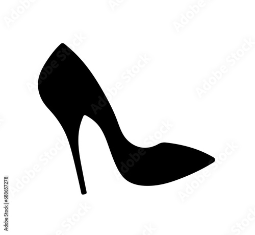 Vector isolated one single beautiful woman high heeled pump side view colorless black and white outline silhouette shadow shape stencil solid black
