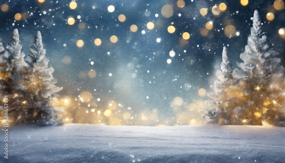 Naklejka premium Snowy background with lights far away