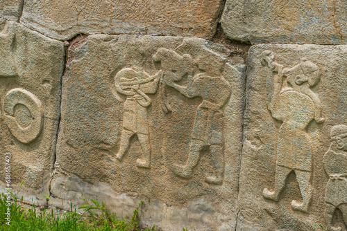 Alacahoyuk Museum located within the borders of Corum province entrance gate with walls statues and reliefs of king tombs photo