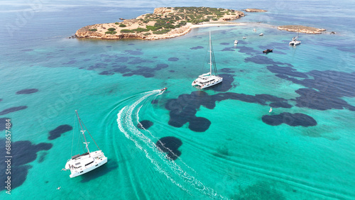 Canvastavla Aerial drone photo of famous small uninhabited island of Ydrousa or Katramonisi