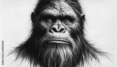 Pencil Drawing of a Bigfoot Face