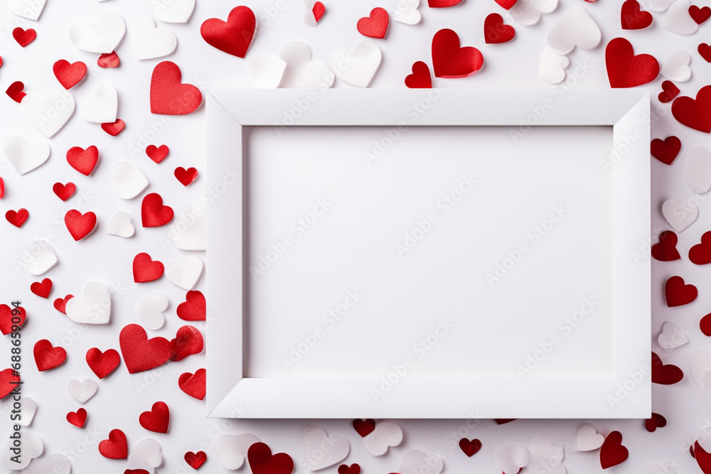 valentine's day banner,on a white background,a white text frame surrounded by scattered small hearts ,the concept of a Valentine's day greeting card valentine's day banner,on a white background,a white text frame surrounded by scattered small hearts ,the concept of a Valentine's day greeting card