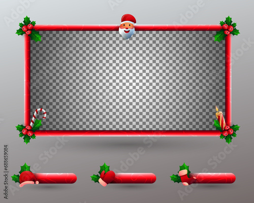 Red Christmas Stream Overlay Webcam Screen Frame and Stream Alerts Info Panels with Decorative Christmas Ornaments for Festive Celebration Video Broadcast