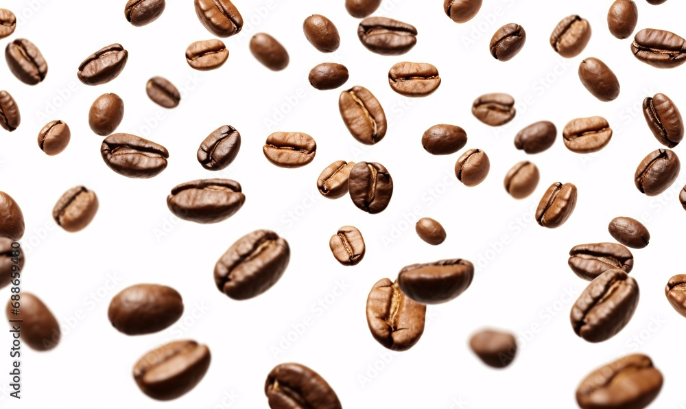 Obraz premium coffee beans flying on a white background
