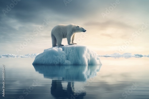 Polar bear on a melting iceberg. Environmental conservation  eco problems