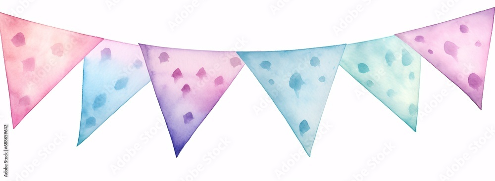 Naklejka premium colorful watercolor rainbow pennants in various colors, light purple and dark aquamarine