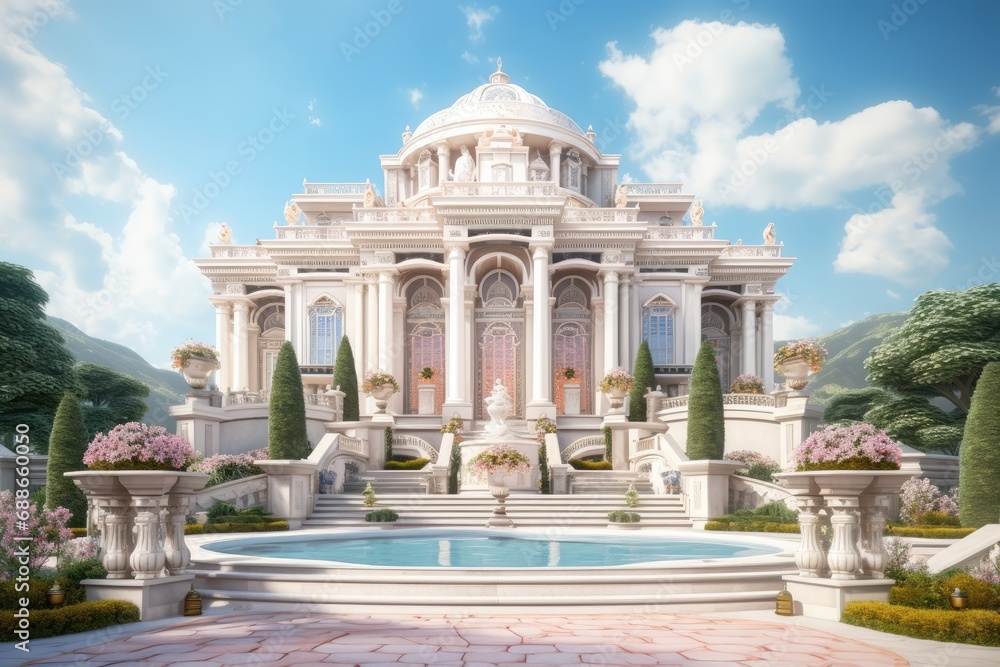 Obraz premium Exquisite Fairytale Castle: Classicism and Elegance of Porticoes and Columns
