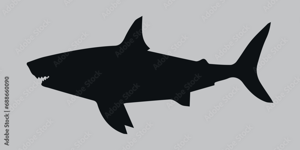 Fototapeta premium Silhouette of a shark. Black. Vector icon on a gray background 